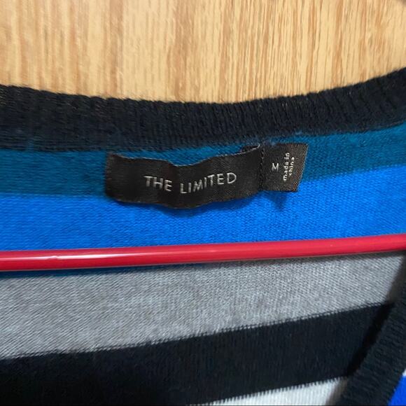 The Limited Wool Blend Striped V-Neck Sweater Women's Size Medium Blue Black - Picture 2 of 5